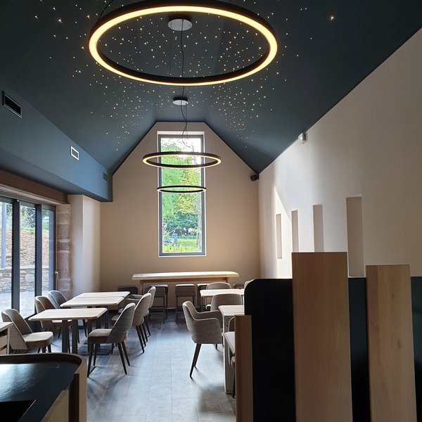 Peinture sur les murs et le plafond.